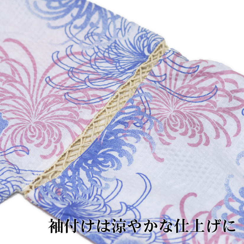 女性用 甚平 菊柄ブルー フリーサイズ-5